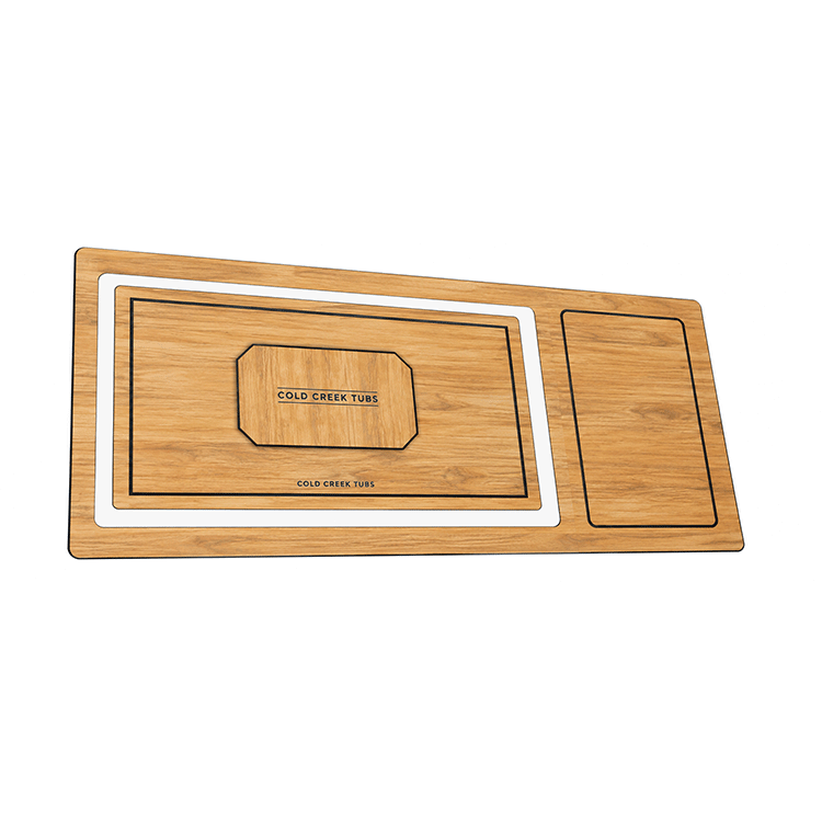 Cold Creek Tub's Replacement Decking Set in color Oak perfect for Moonshine Horizontal Tub in a white background