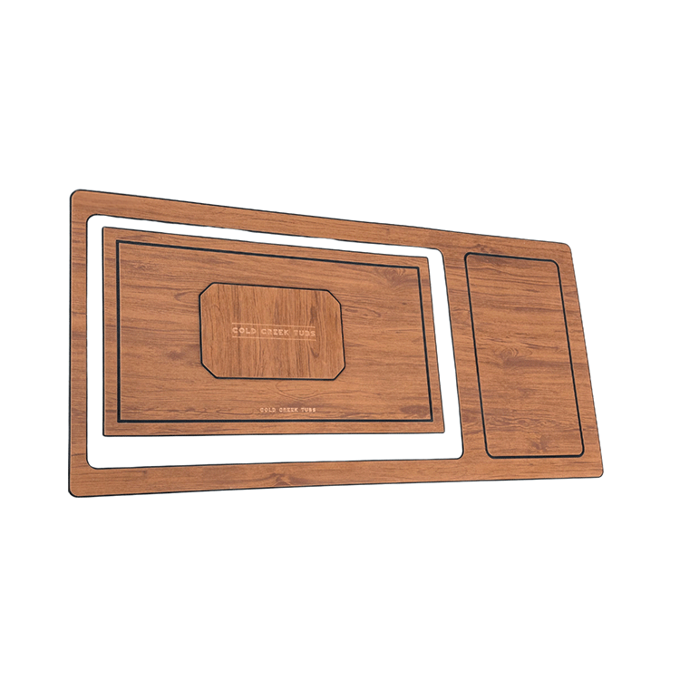 A pre-cut piece of marine-grade foam decking in cedar color, designed for use on Cold Creek Tub's Horizontal Tub