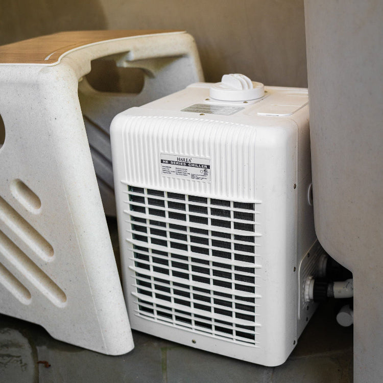 Close up of cooling and filtration Unit of Vertical Tub Cold Creek Tubs